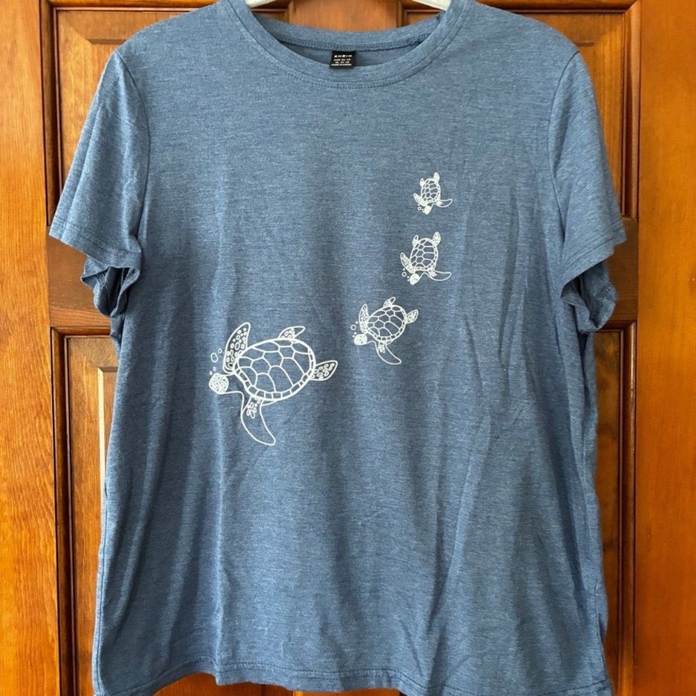 Adult Blue T-Shirt with White Turtles